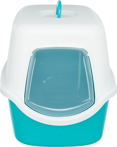 Trixie Vico Cat Litter Tray with Hood, 40 x 40 x 56cm, Turquoise/White