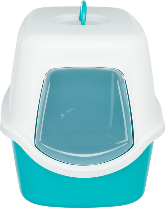 Trixie Vico Cat Litter Tray with Hood, 40 x 40 x 56cm, Turquoise/White