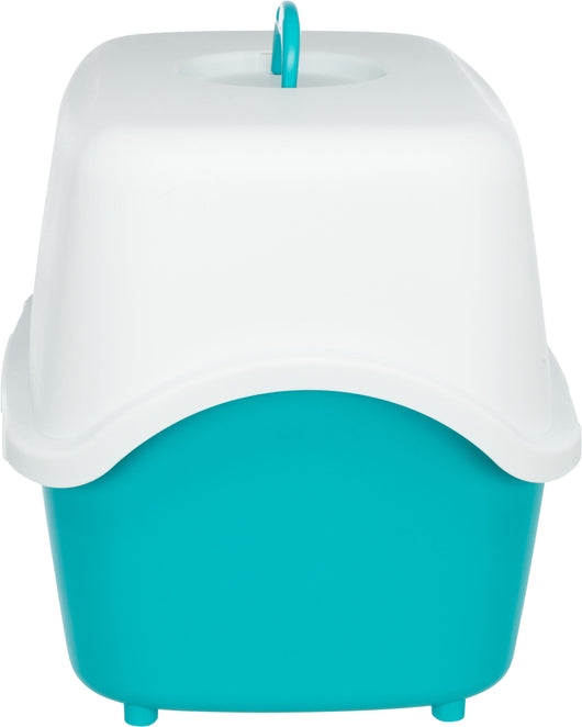 Trixie Vico Cat Litter Tray with Hood, 40 x 40 x 56cm, Turquoise/White
