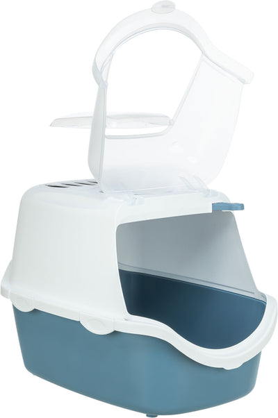 Trixie Vico Open Top Cat Litter Tray with Hood, 40 x 40 x 56cm, Blue/White