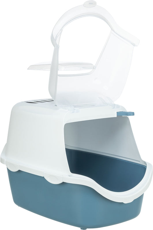 Trixie Vico Open Top Cat Litter Tray with Hood, 40 x 40 x 56cm, Blue/White