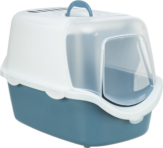Trixie Vico Open Top Cat Litter Tray with Hood, 40 x 40 x 56cm, Blue/White