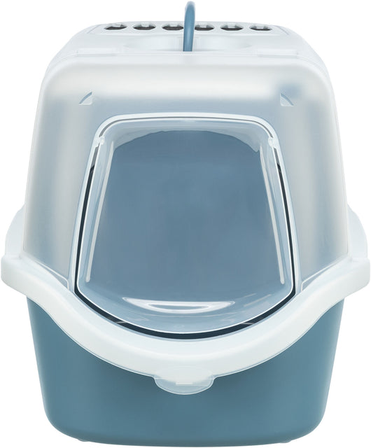 Trixie Vico Open Top Cat Litter Tray with Hood, 40 x 40 x 56cm, Blue/White