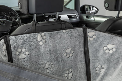 Trixie Grey Protective Blanket for Cars with Paw Print and High Sides for Half of the Backseat, 0.5 x 1.45m, Grey/Black