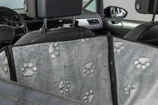Trixie Grey Protective Blanket for Cars with Paw Print and High Sides for Half of the Backseat, 0.5 x 1.45m, Grey/Black