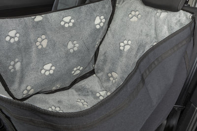 Trixie Grey Protective Blanket for Cars with Paw Print and High Sides for Half of the Backseat, 0.5 x 1.45m, Grey/Black