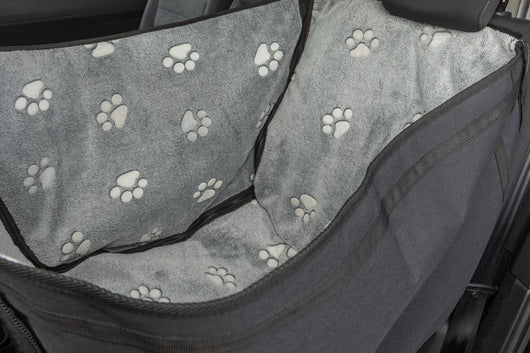 Trixie Grey Protective Blanket for Cars with Paw Print and High Sides for Half of the Backseat, 0.5 x 1.45m, Grey/Black