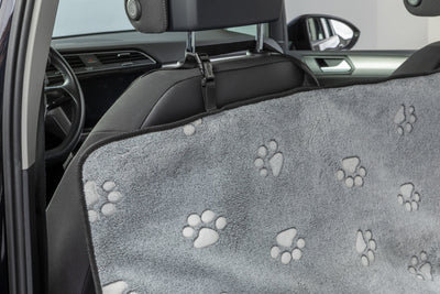 Trixie Grey Protective Car Blanket with Paw Print and Elastic Straps, 1.4 x 1.45m, Grey/Black