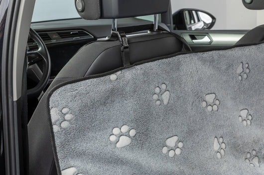 Trixie Grey Protective Car Blanket with Paw Print and Elastic Straps, 1.4 x 1.45m, Grey/Black