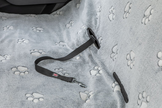Trixie Grey Protective Car Blanket with Paw Print and Elastic Straps, 1.4 x 1.45m, Grey/Black