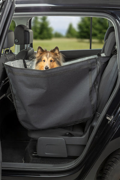 Trixie Grey Protective Blanket for Cars with Paw Print and High Sides for Half of the Backseat, 0.5 x 1.45m, Grey/Black