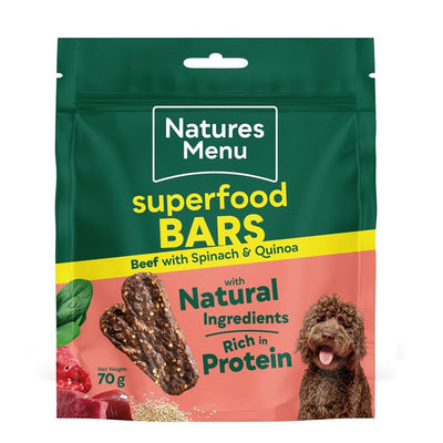 Natures Menu Superfood Bars Beef Dog Treats 70g x 9 Natures Menu