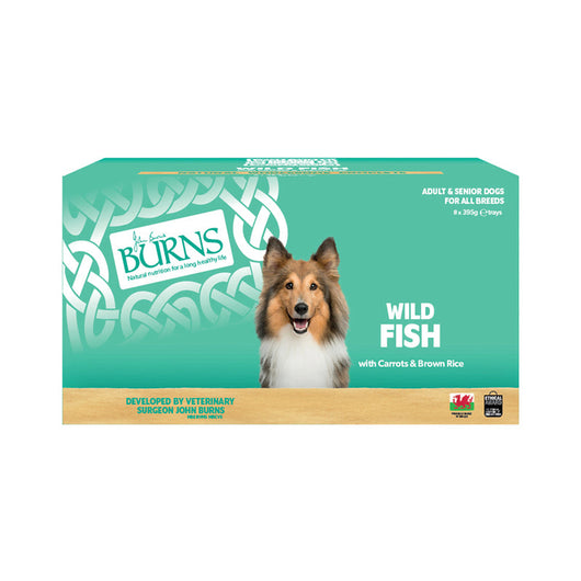 Burns Wild Fish with Carrots & Organic Brown Rice Trays 395g x 8 Burns