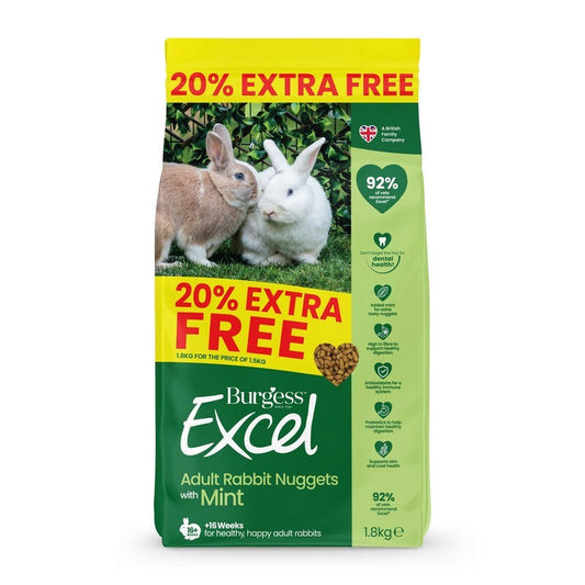 Burgess Excel Adult Rabbit Nuggets with Mint + 20% Extra 1.8kg x 4 Burgess Excel