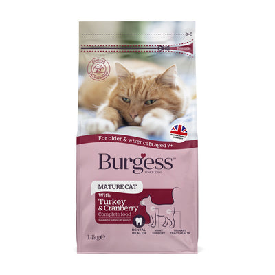 Burgess Mature Cat Turkey & Cranberry 1.4kg x 4 Burgess