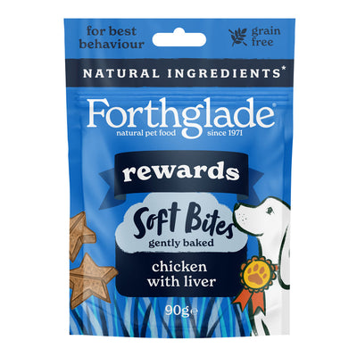 Forthglade Natural Soft Bites Rewards Grain Free Chicken with Liver Treats 90g x 8 Forthglade