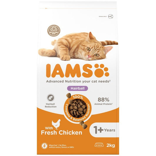 Iams Cat Adult Hairball Chicken 2kg x 2 Iams