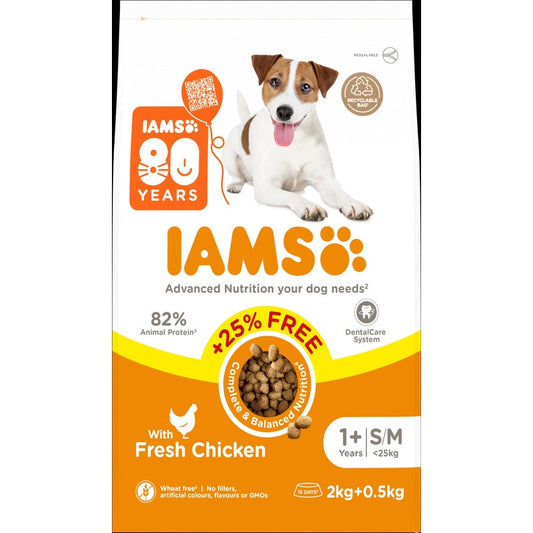 Iams Dog Adult Small/Medium Chicken 80th Birthday + 25% Extra 2.5kg Iams