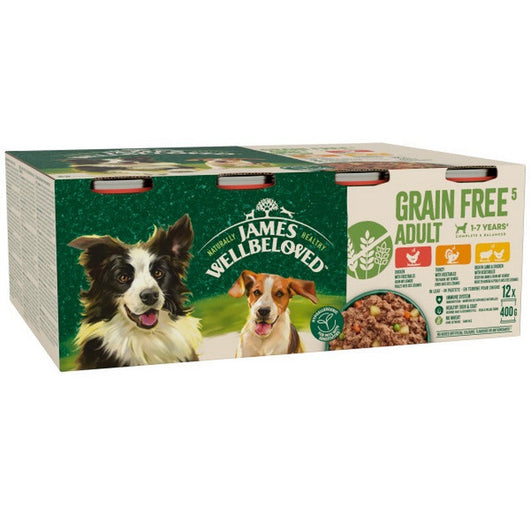 James Wellbeloved Dog Adult Grain Free Turkey, Lamb & Chicken in Loaf Tins 400g x 12 James Wellbeloved