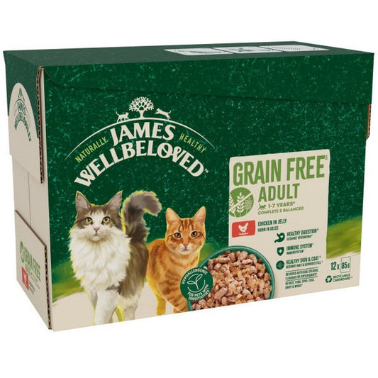 James Wellbeloved Adult Cat Grain Free Chicken in Jelly Pouches 85g x 12 x 4 James Wellbeloved
