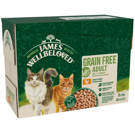 James Wellbeloved Adult Cat Grain Free Turkey in Gravy Pouches 85g x 12 x 4 James Wellbeloved