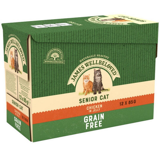 James Wellbeloved Senior Cat Grain Free Chicken in Jelly Pouches 85g x 12 x 4 James Wellbeloved