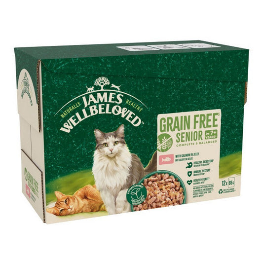 James Wellbeloved Senior Grain Free Salmon in Jelly Pouches 85g x 12 x 4 James Wellbeloved