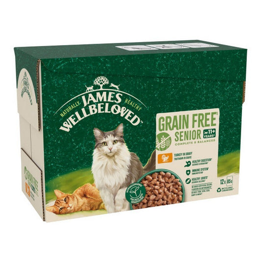 James Wellbeloved Cat Senior 11+ Grain Free Turkey in Gravy Pouches 85g x 12 x 4 James Wellbeloved