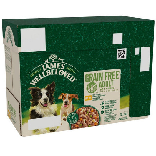 James Wellbeloved Adult Grain Free Lamb & Chicken in Gravy 90g x 12 x 4 James Wellbeloved