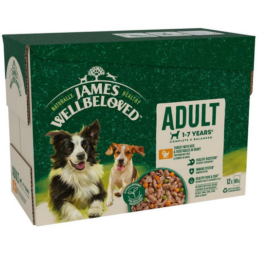 James Wellbeloved Adult Turkey in Gravy Pouches 90g x 12 x 4 James Wellbeloved