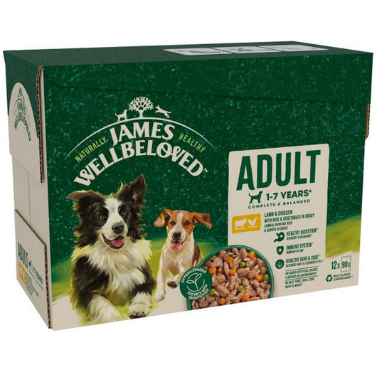 James Wellbeloved Adult Lamb & Chicken in Gravy Pouches 90g x 12 x 4 James Wellbeloved