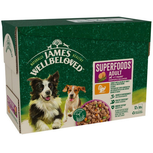 James Wellbeloved Adult Superfood Turkey in Gravy 90g x 12 x 4 James Wellbeloved