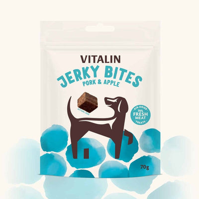 Vitalin Jerky Bites Pork & Apple Treats 70g x 6 Vitalin