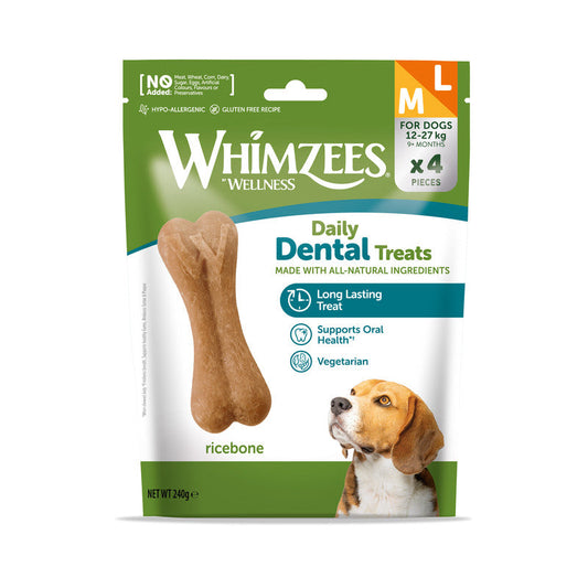 Whimzees Rice Bone Trial Pack Medium/Large 4 pieces x 5 Whimzees