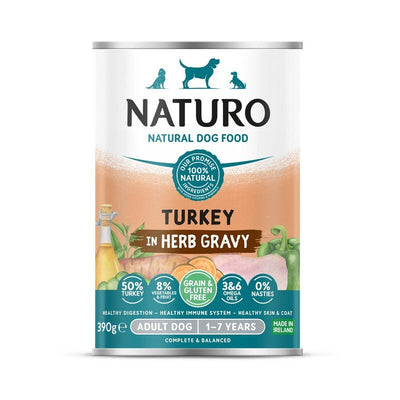 Naturo Adult Grain & Gluten Free Turkey in Herb Gravy Tins 390g x 12 Naturo