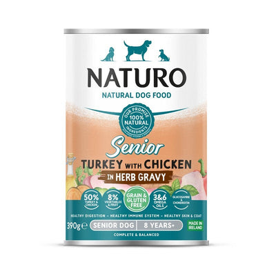 Naturo Senior Grain & Gluten Free Turkey with Chicken in Herb Gravy Tins 390g x 12 Naturo