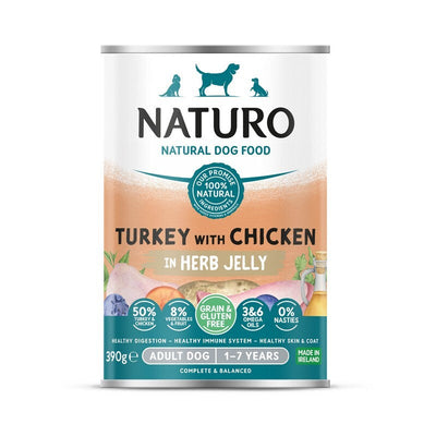 Naturo Adult Grain & Gluten Free Turkey with Chicken in Herb Jelly Tins 390g x 12 Naturo