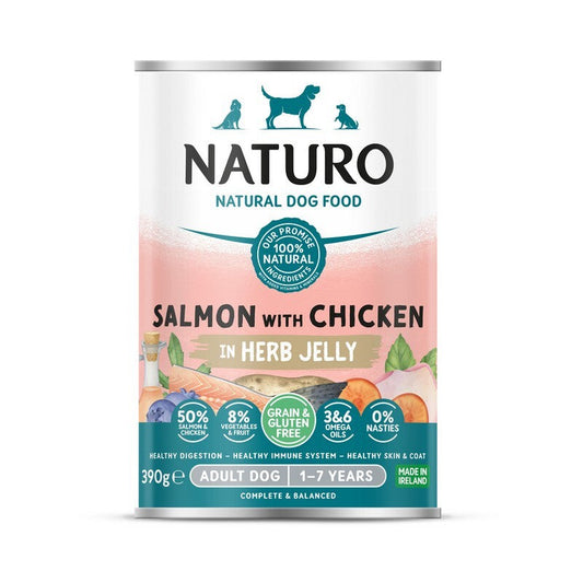 Naturo Adult Grain & Gluten Free Salmon with Chicken in Herb Jelly Tins 390g x 12 Naturo
