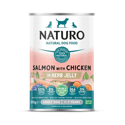 Naturo Adult Grain & Gluten Free Salmon with Chicken in Herb Jelly Tins 390g x 12 Naturo