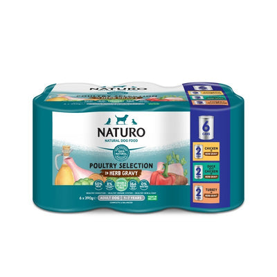 Naturo Adult Grain & Gluten Free Variety in Herb Gravy Tins 390g x 6 x 4 Naturo