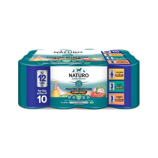 Naturo Adult Grain & Gluten Free Variety in Herb Gravy Tins 390g x 12 for 10 Naturo