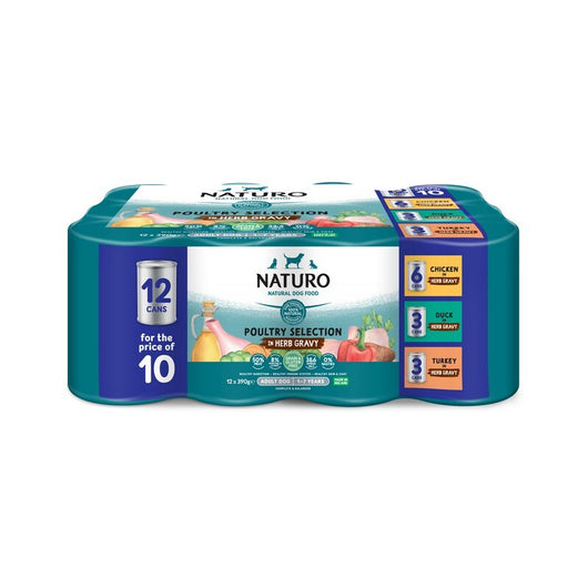 Naturo Adult Grain & Gluten Free Variety in Herb Gravy Tins 390g x 12 for 10 Naturo