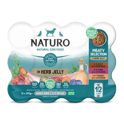Naturo Adult Grain & Gluten Free Meaty Selection in Herb Jelly Tins 390g x 12 for 10 Naturo