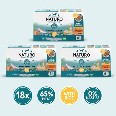 Naturo Senior Variety with Rice & Veg Trays 400g x 6 x 3 Naturo