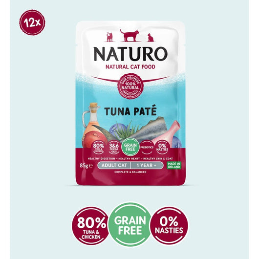 Naturo Cat Adult Grain Free Pate Tuna Pouches 85g x 12 x 4 Naturo