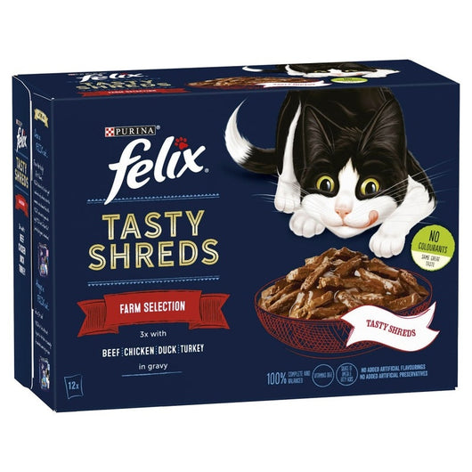 Felix Pouches Tasty Shreds Farm Selection in Gravy 80g x 12 x 4 Felix