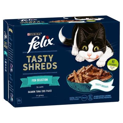 Felix Pouches Tasty Shreds Fish Selection in Gravy 80g x 12 x 4 Felix