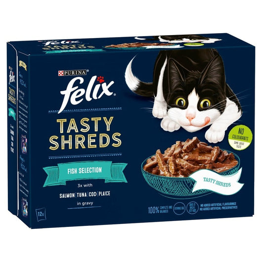 Felix Pouches Tasty Shreds Fish Selection in Gravy 80g x 12 x 4 Felix