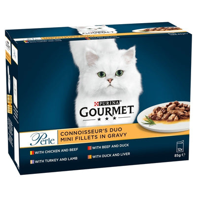 Gourmet Perle Connoisseurs Duo Meat Mini Fillets in Gravy Pouches 85g x 12 x 4 Gourmet