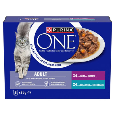 Purina One Adult Mini Fillets Ocean Fish & Lamb Pouches 85g x 8 x 5 Purina One